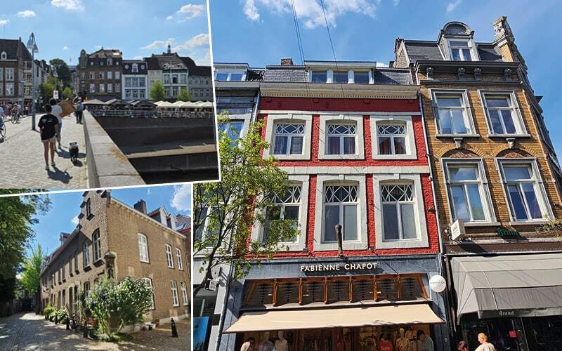 Ruelles pavées et façades anciennes en brique rouge et ocre au cœur d’une vieille ville