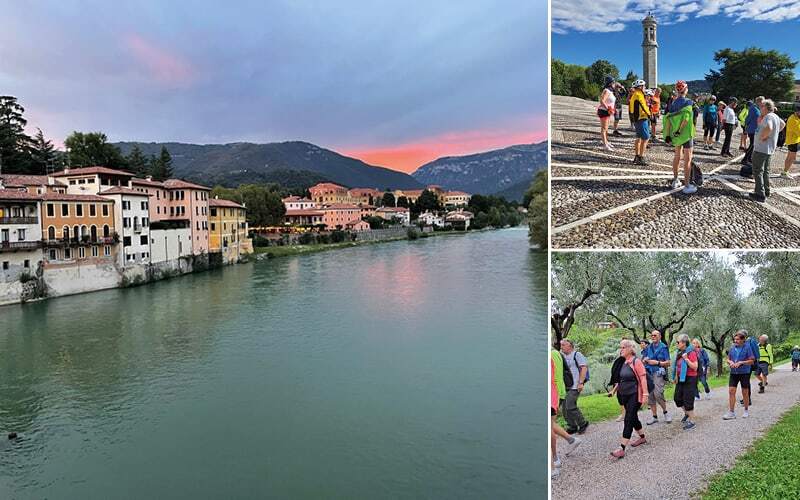 La Brenta au crépuscule, groupe sur une place en damier et balade dans une oliveraie