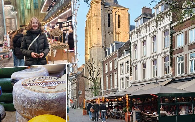 Librairie aménagée dans une ancienne église, meules de fromage et terrasses illuminées au pied d’un clocher