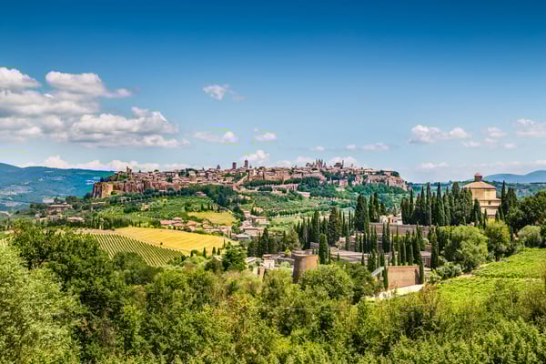 Vue panoramique d Orvieto avec la cathedrale les clochers et les remparts sur un plateau dominant l Ombrie