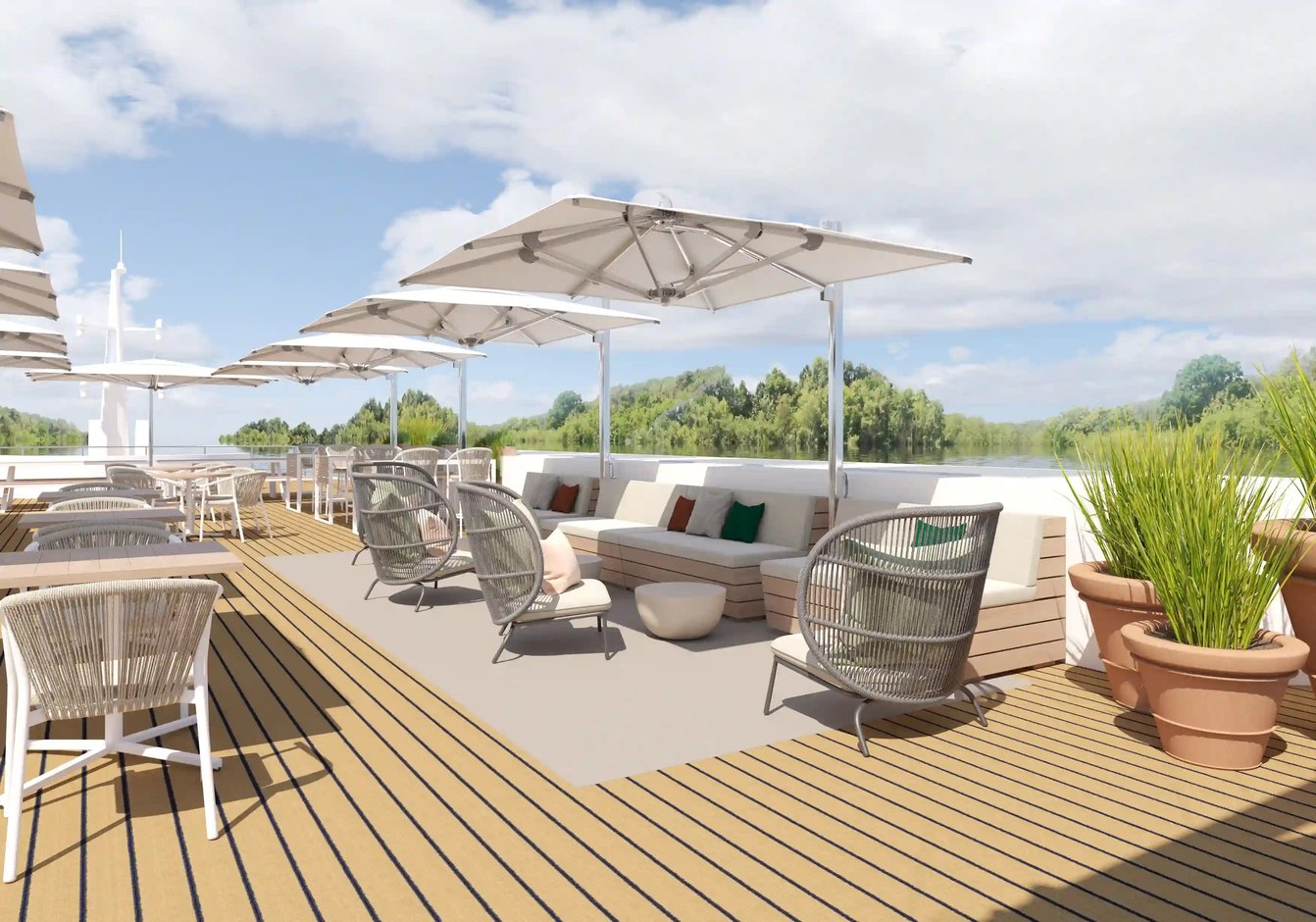Eleganter Lounge-Bereich auf dem Sonnendeck