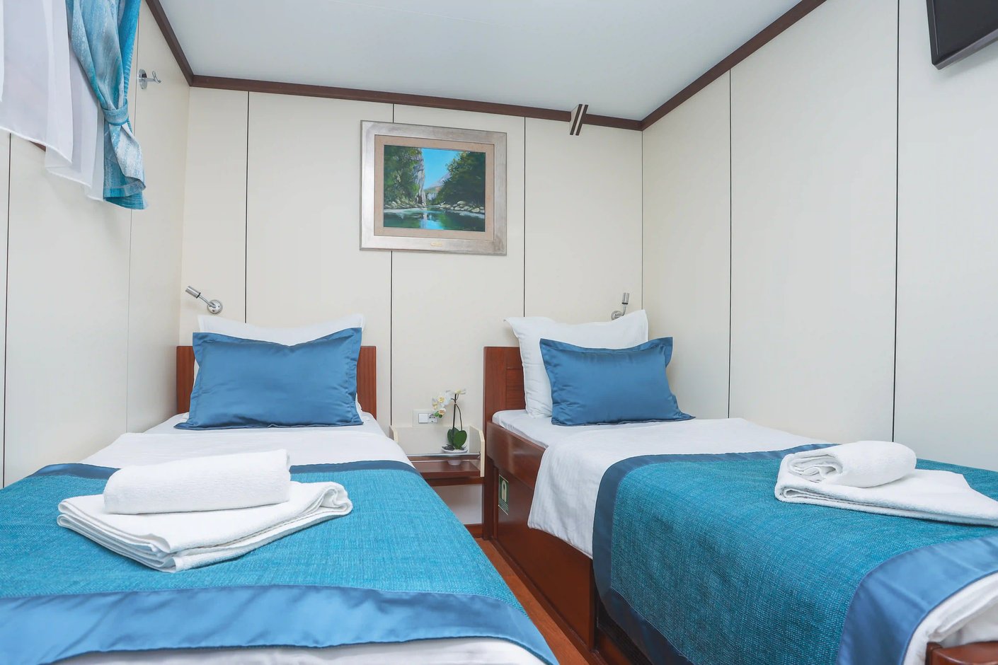 Kabine auf der MS Olmissum mit zwei Einzelbetten