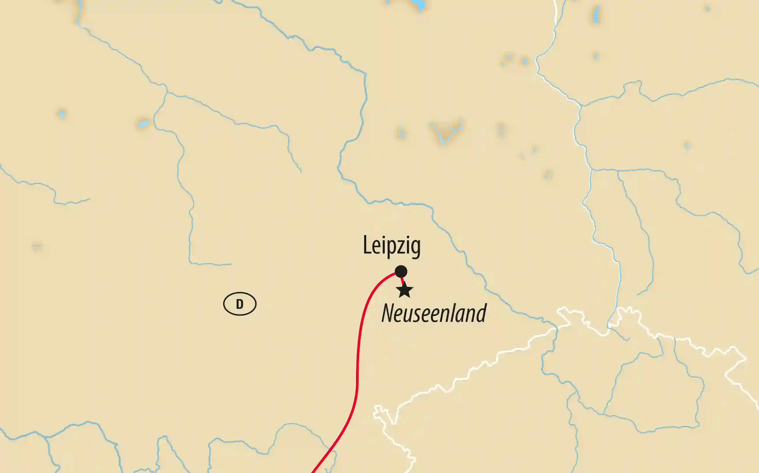 Karte der Reiseroute nach Leipzig mit Ausflug ins Leipziger Neuseenland