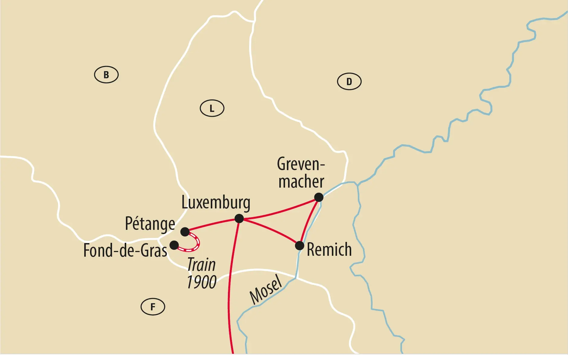 Karte einer Reise durch Luxemburg und das Moselgebiet