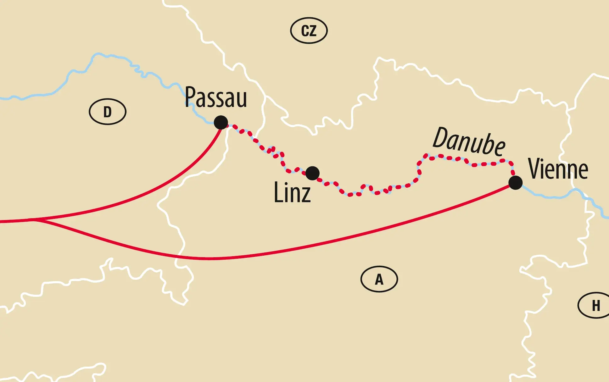 Itinéraire d'une croisière fluviale avec des escales à Passau, Linz et Vienne 