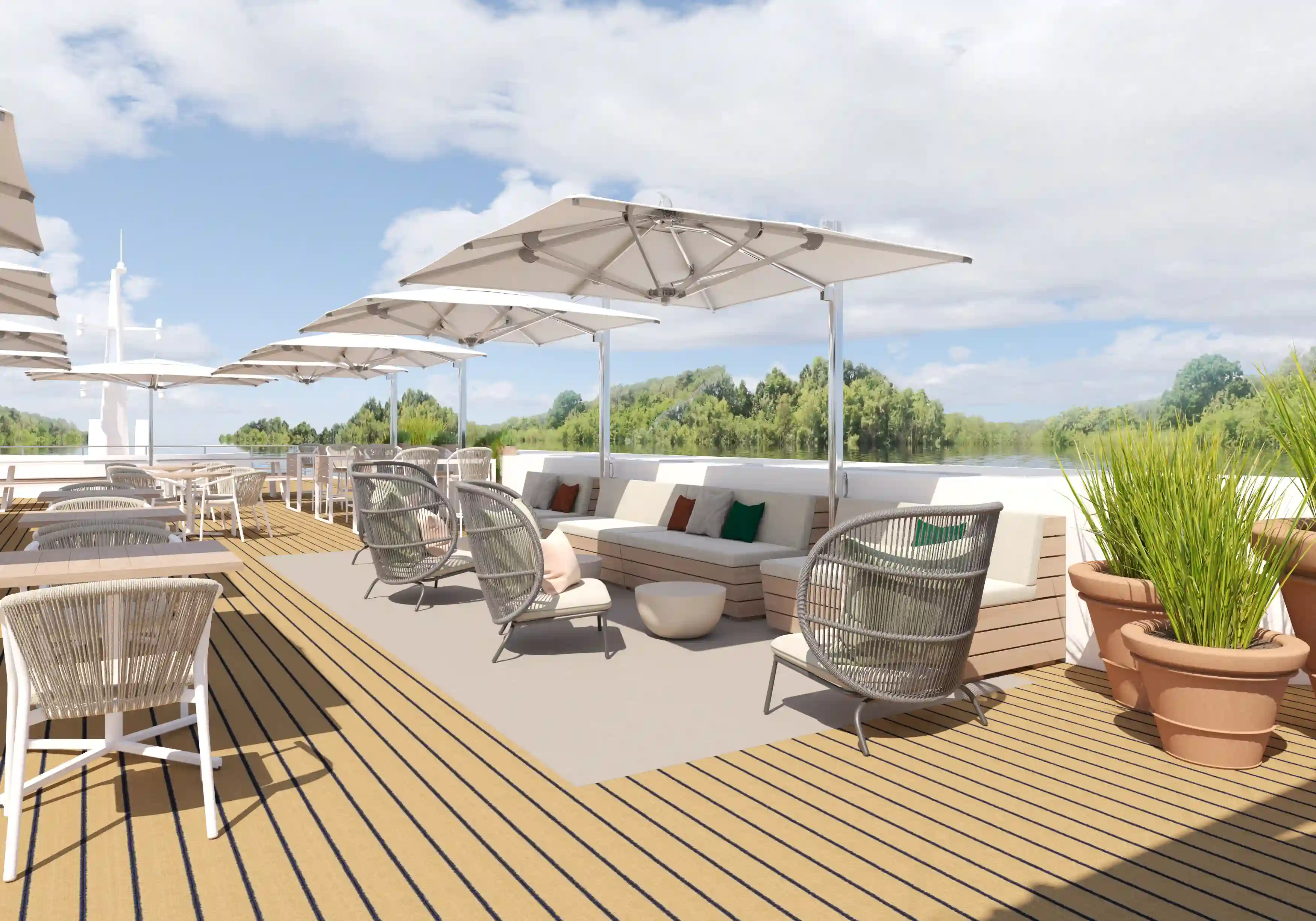 Eleganter Lounge-Bereich auf dem Sonnendeck