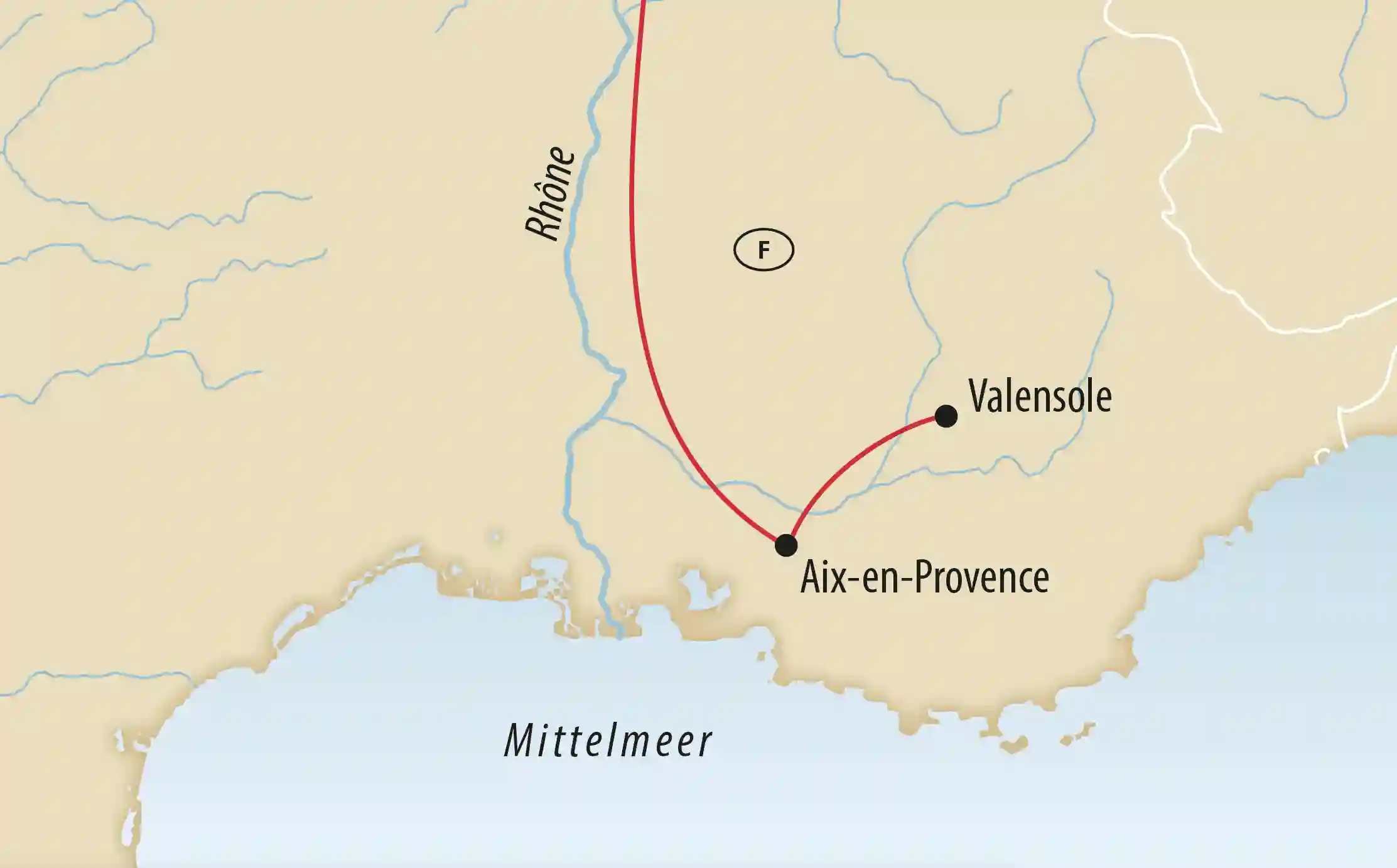 Karte der Provence mit Aix-en-Provence und Valensole