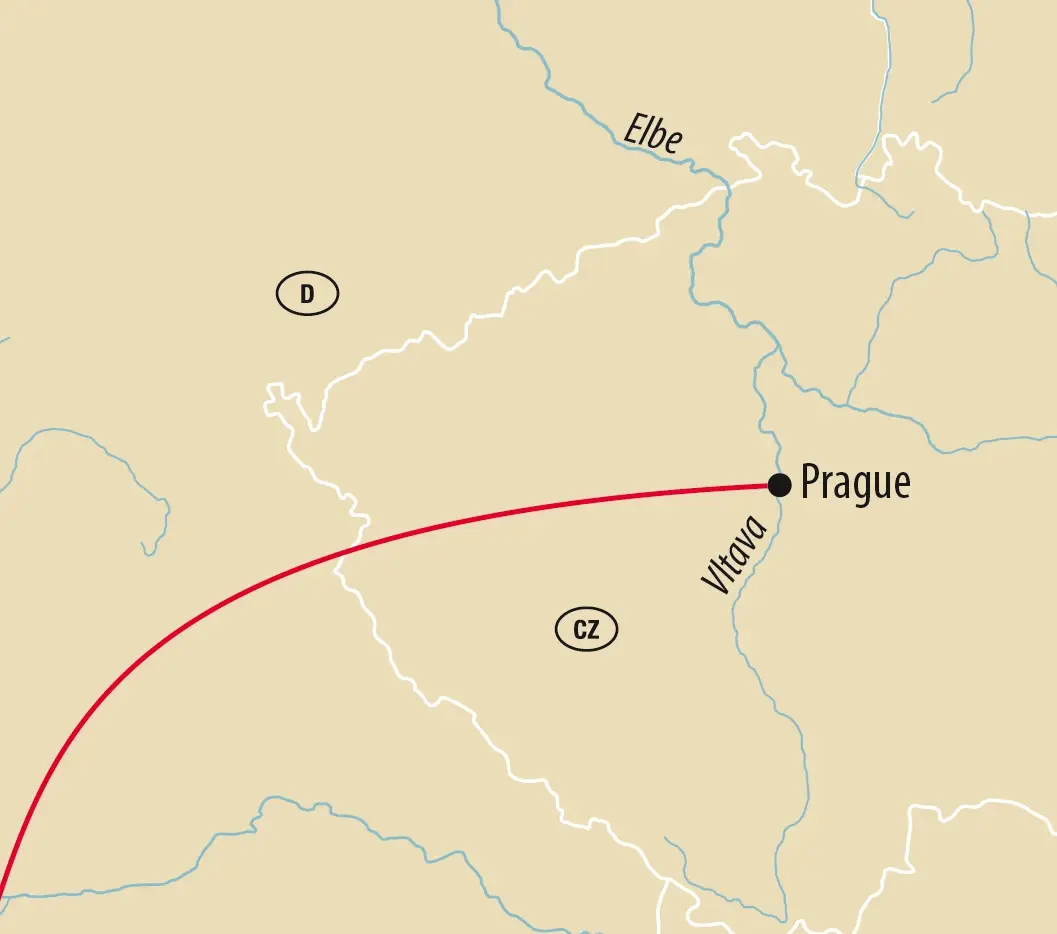 Carte montrant l itinéraire vers Prague le long de la Vltava en République tchèque