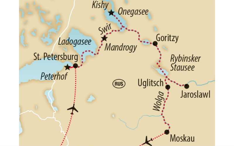 Von St. Petersburg nach Moskau Karte